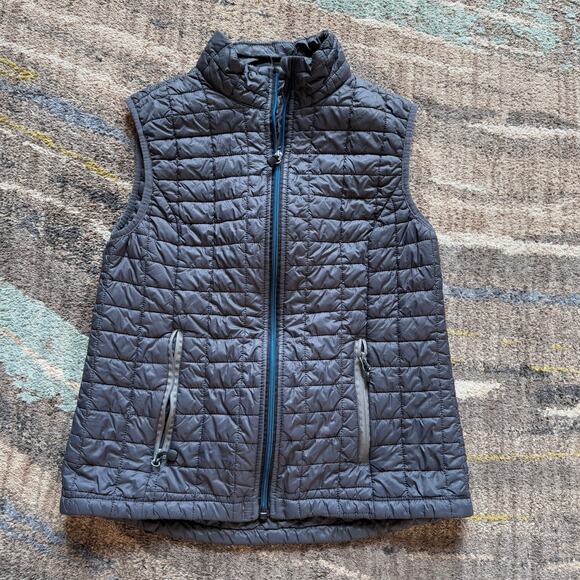 Women's Little Donkey Andy Gray Blue Zip Up Quilted Puffer Vest Jacket Sz Small - Picture 1 of 7